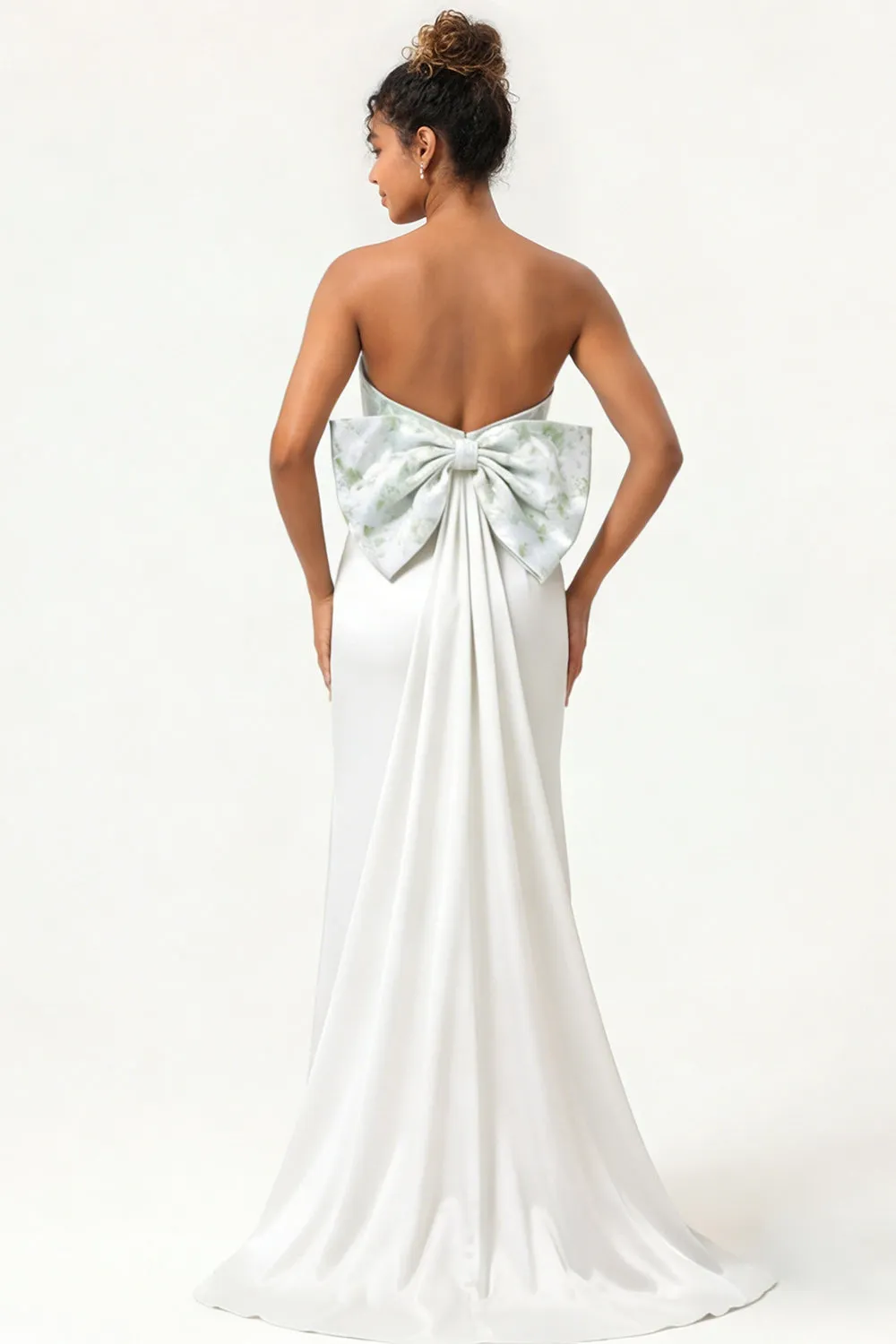 White Green Strapless Mermaid Long Wedding Dress with Bow sold by Wedtrend product image thumbnail 2