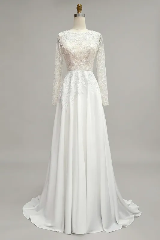 Ivory A Line Lace Long Sleeve Wedding Dress sold by Wedtrend