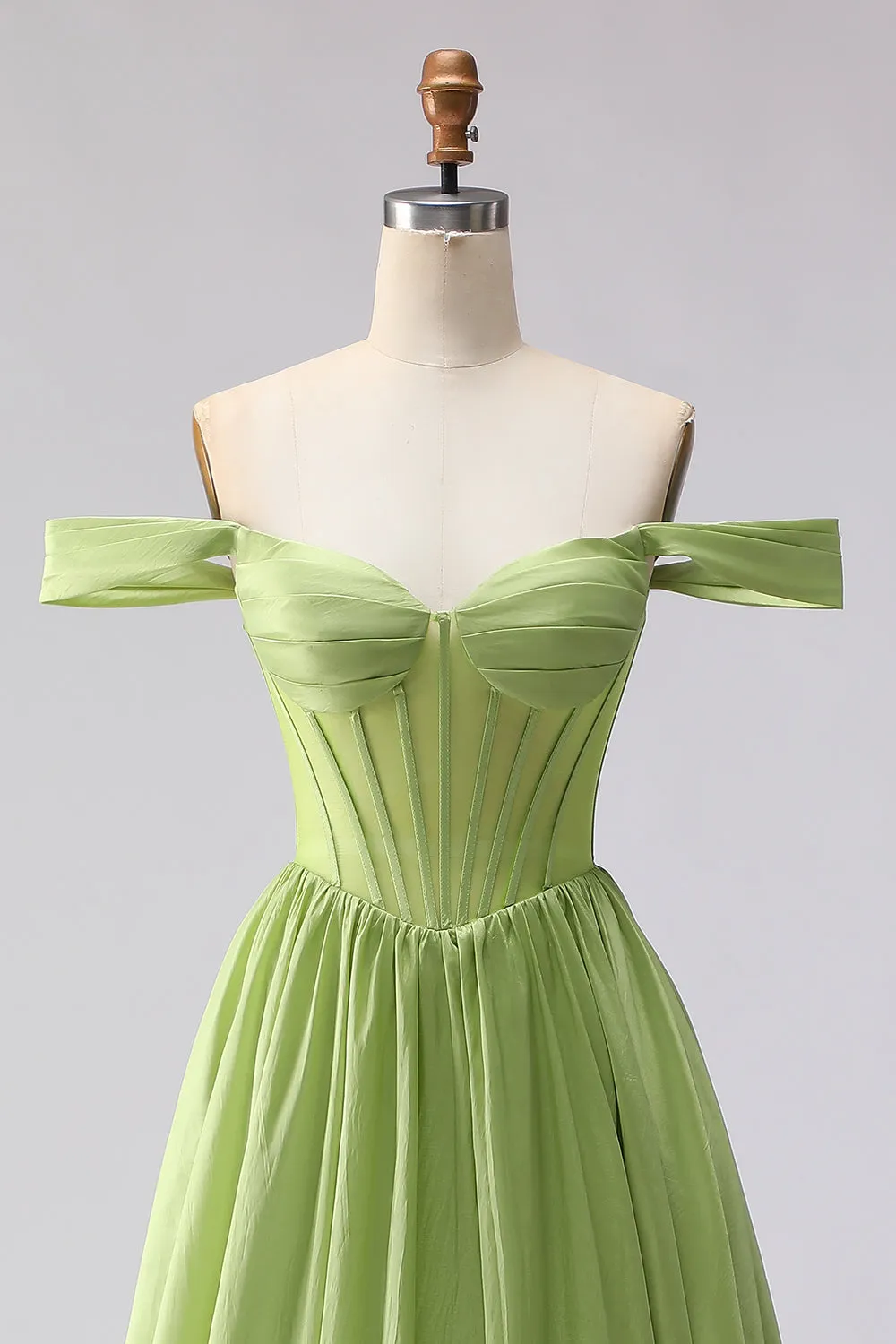 Off the Shoulder Green A Line Corset Satin Long Prom Dress with Slit sold by Wedtrend product image thumbnail 4