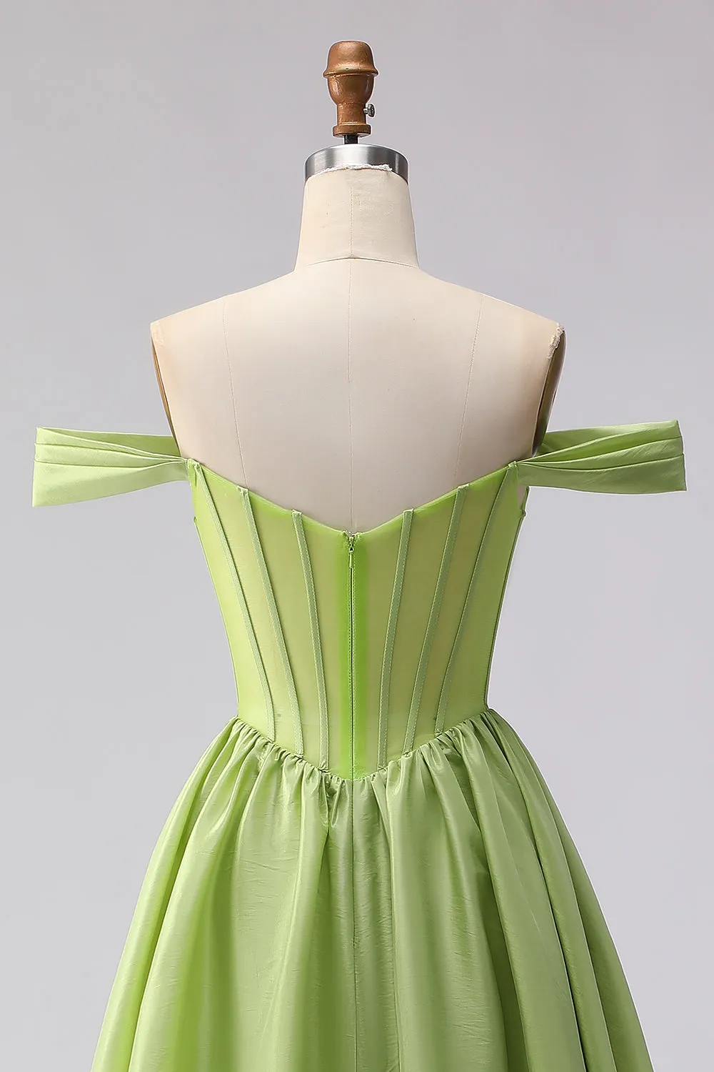 Off the Shoulder Green A Line Corset Satin Long Prom Dress with Slit sold by Wedtrend product image thumbnail 5