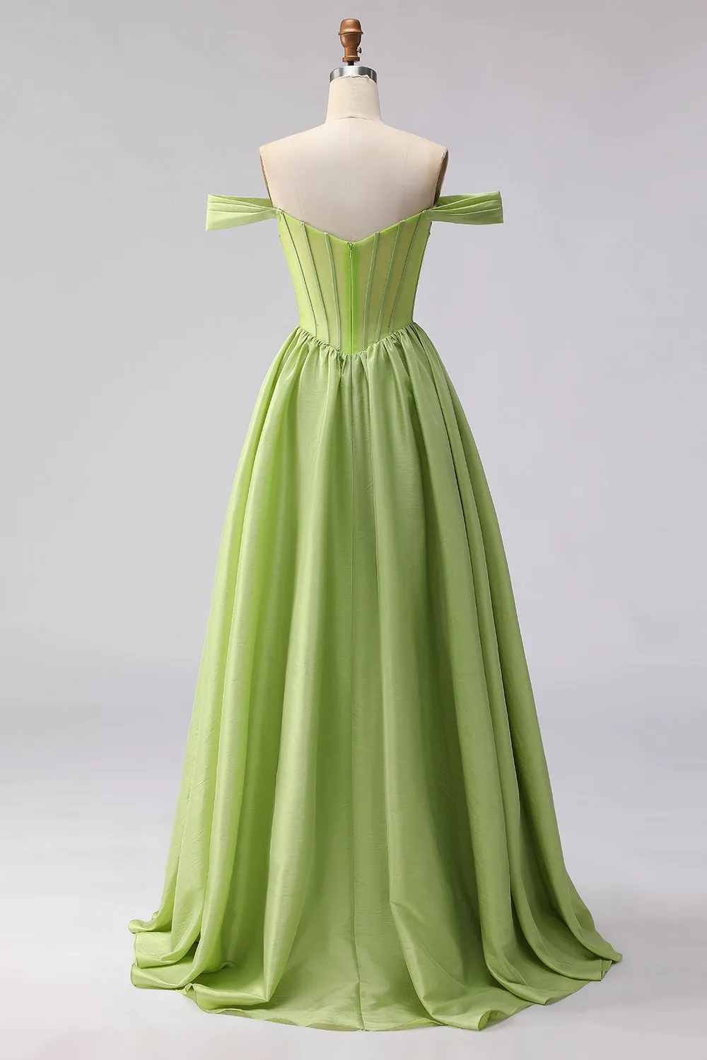 Off the Shoulder Green A Line Corset Satin Long Prom Dress with Slit sold by Wedtrend product image thumbnail 2