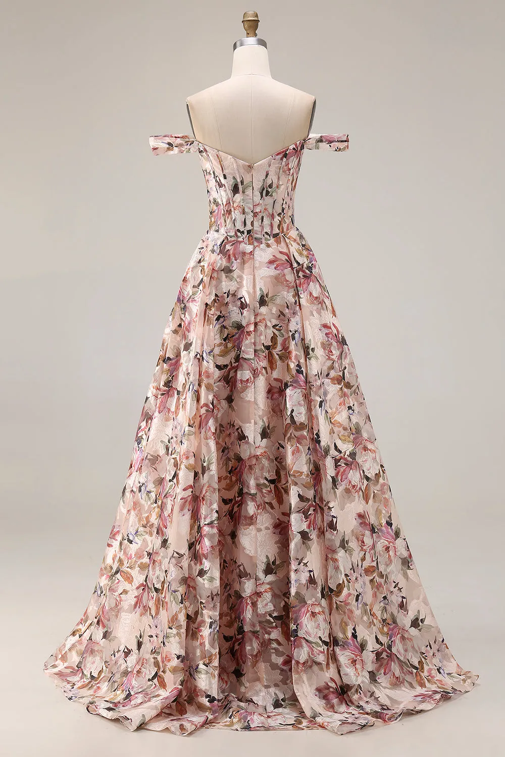 Desert Rose Floral A Line Off the Shoulder Corset Long Prom Dress sold by Wedtrend product image thumbnail 2