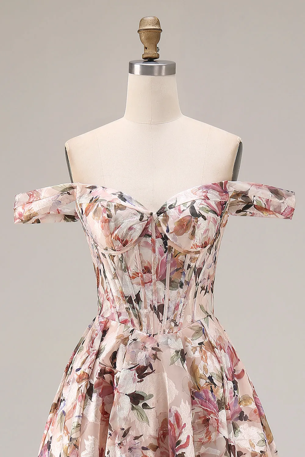 Desert Rose Floral A Line Off the Shoulder Corset Long Prom Dress sold by Wedtrend product image thumbnail 4