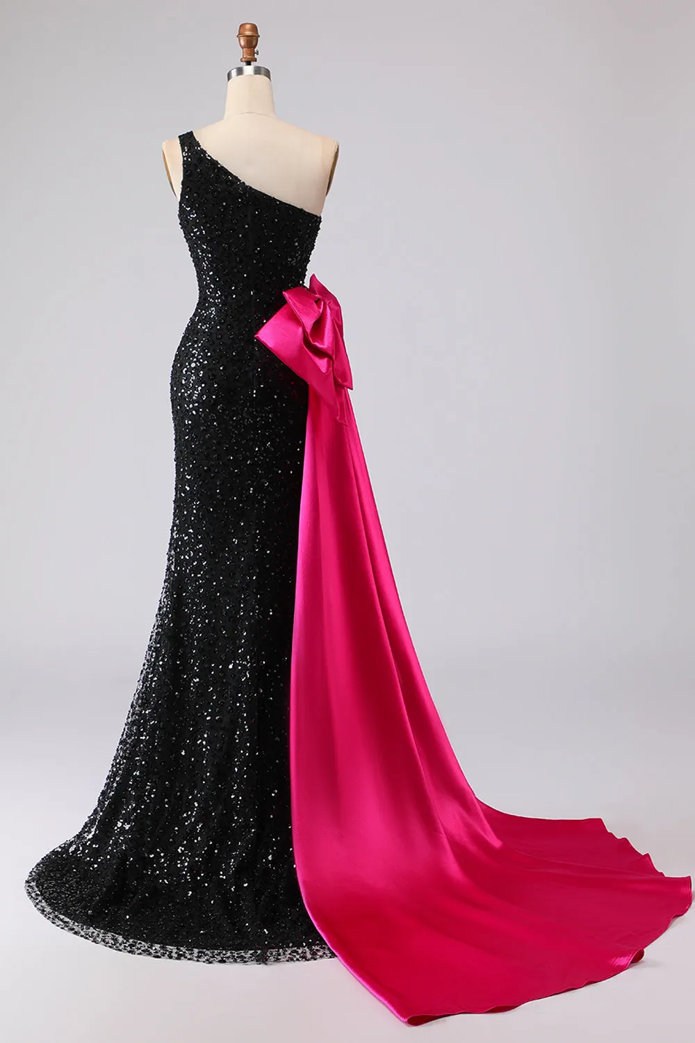 Sparkly One Shoulder Sequin Black Mermaid Long Prom Dress with Sash sold by Wedtrend product image thumbnail 4
