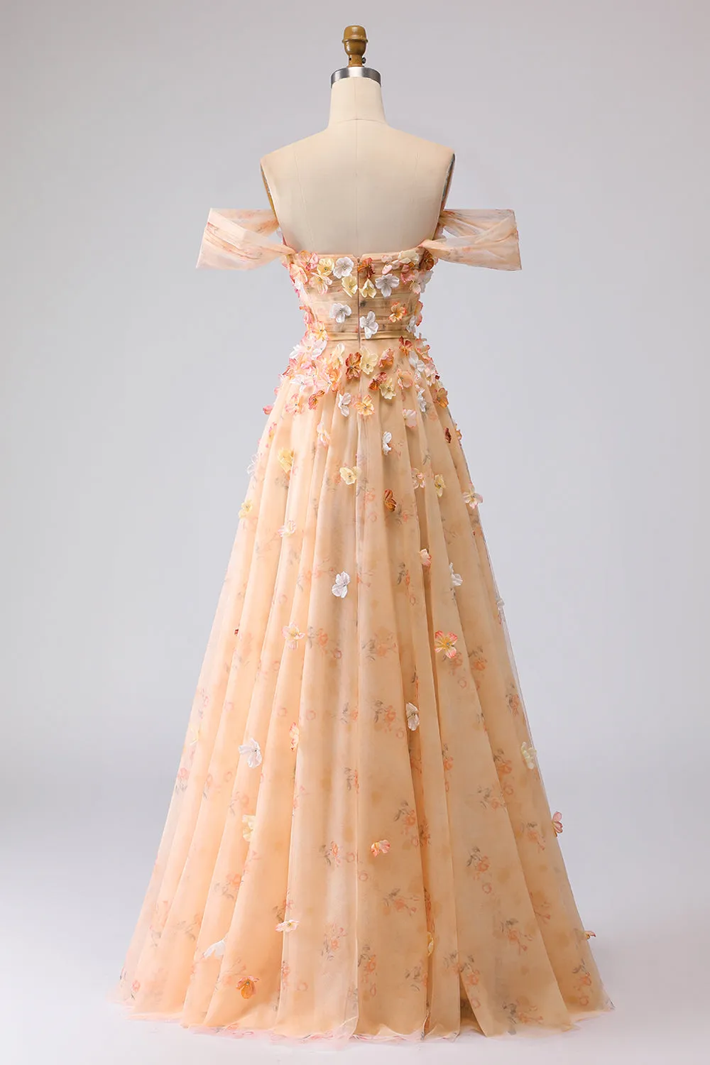 Off the Shoulder Green A Line Long Prom Dress with 3D Flowers sold by Wedtrend product image thumbnail 4