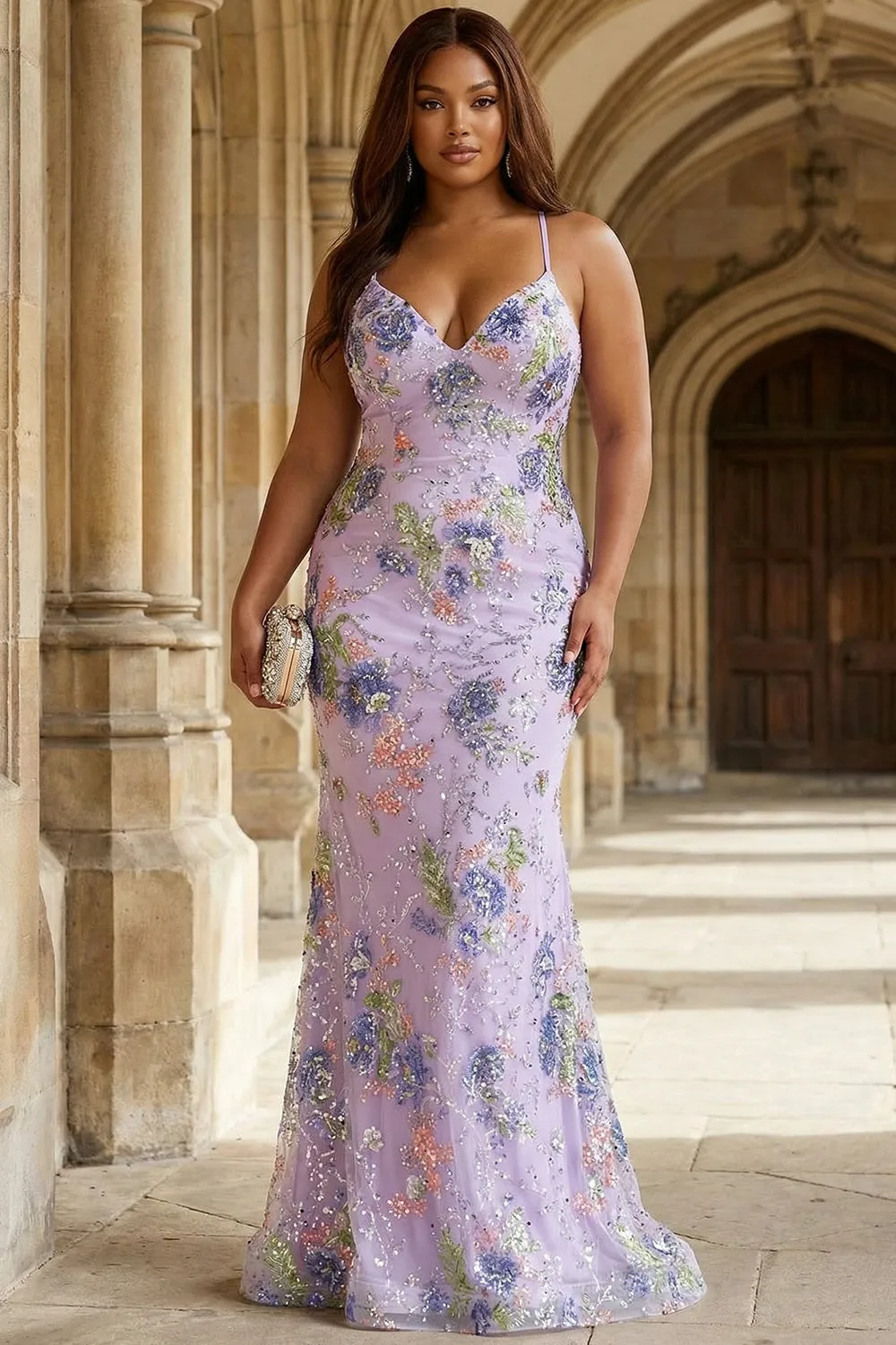 Sparkly Blue Mermaid V Neck Sequins Plus Size Long Prom Dress with Lace Up Back sold by Wedtrend product image thumbnail 5