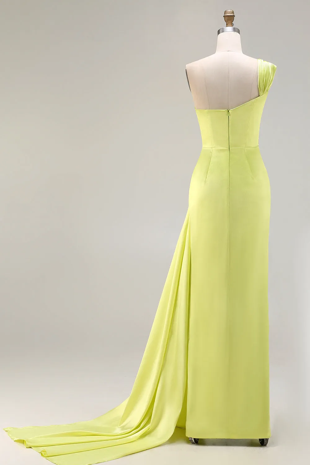 One Shoulder Green Sheath Ruched Long Prom Dress with Slit sold by Wedtrend product image thumbnail 5