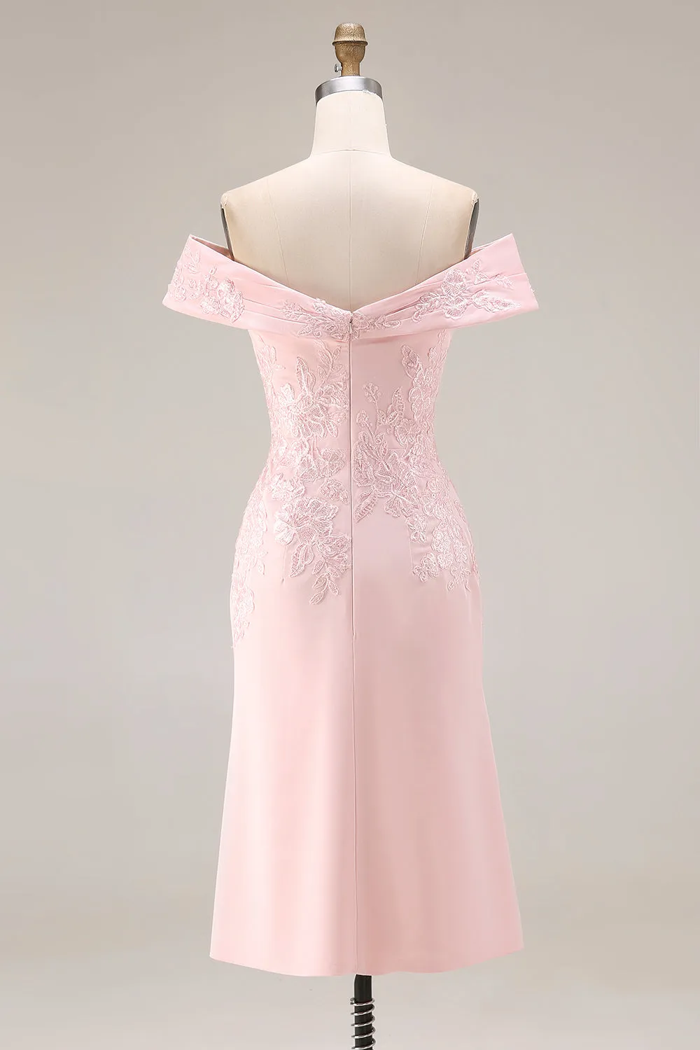 Blush Pink Off the Shoulder Sheath Appliqued Mother of the Bride Dress with Slit sold by Wedtrend product image thumbnail 2