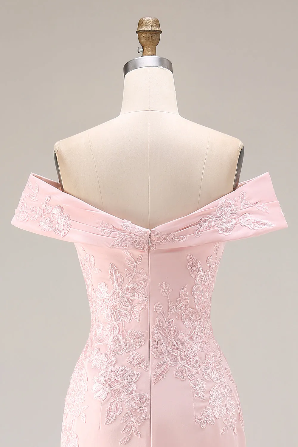 Blush Pink Off the Shoulder Sheath Appliqued Mother of the Bride Dress with Slit sold by Wedtrend product image thumbnail 5