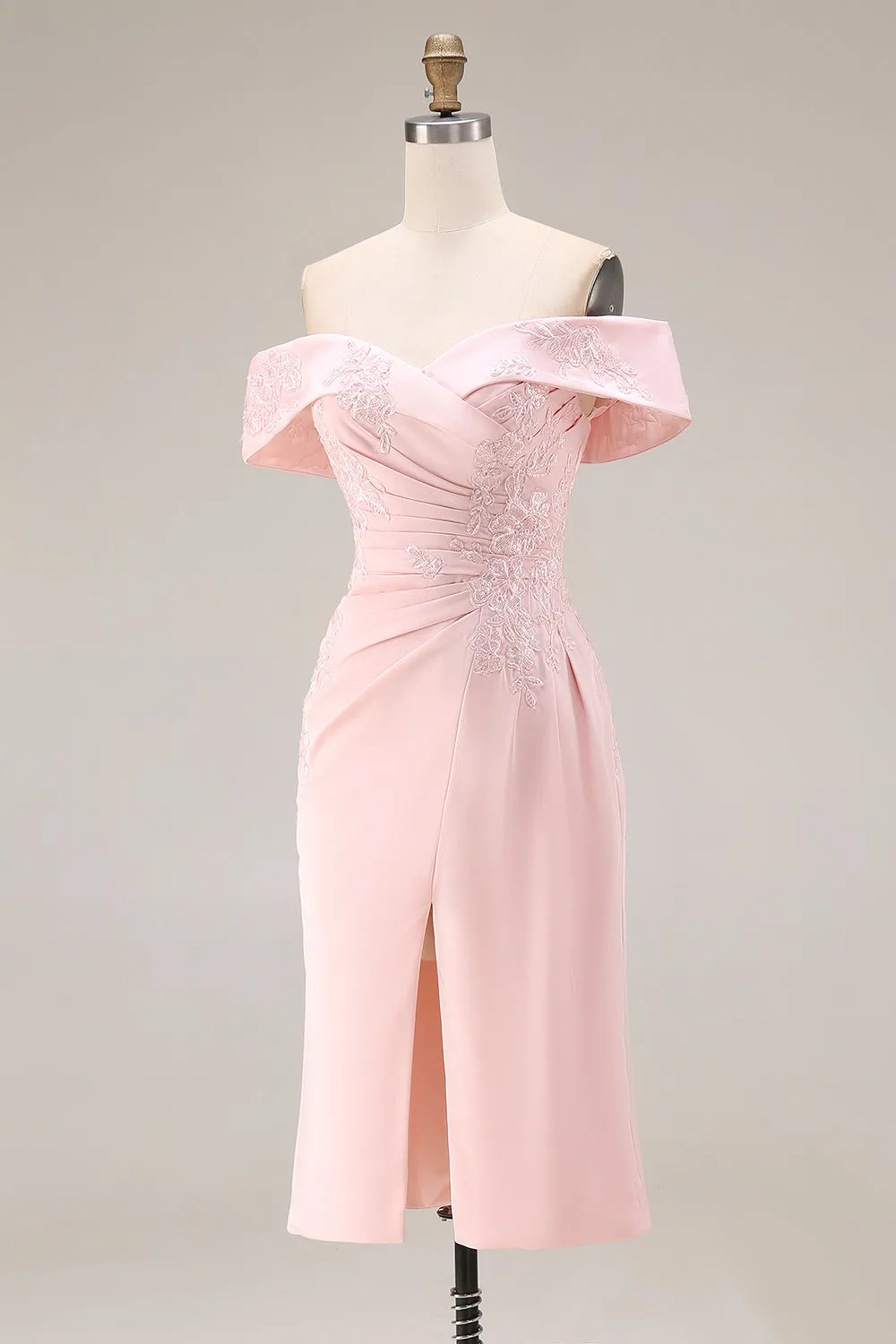 Blush Pink Off the Shoulder Sheath Appliqued Mother of the Bride Dress with Slit sold by Wedtrend product image thumbnail 3
