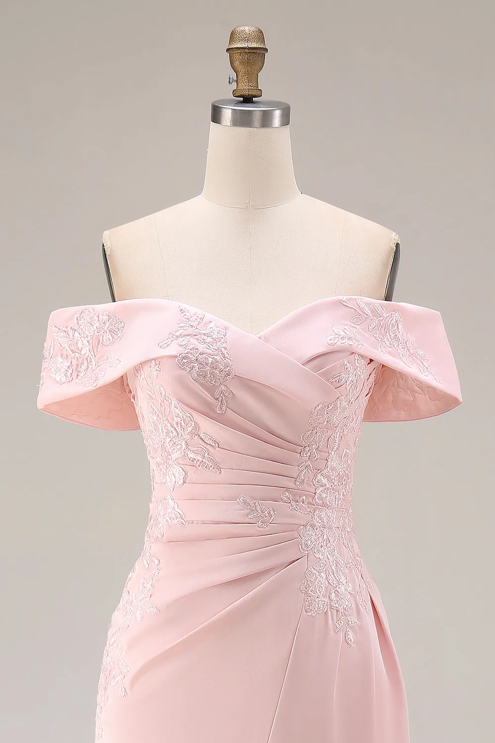 Blush Pink Off the Shoulder Sheath Appliqued Mother of the Bride Dress with Slit sold by Wedtrend product image thumbnail 4