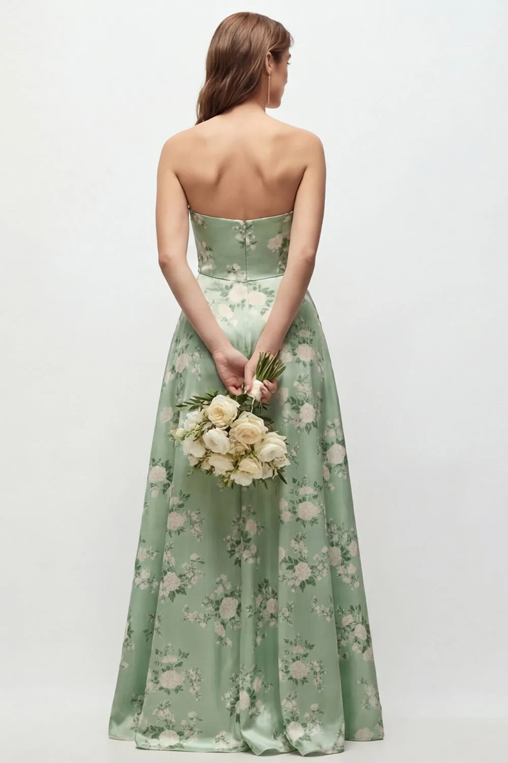 Green Flower A Line Strapless Long Bridesmaid Dress sold by Wedtrend product image thumbnail 2