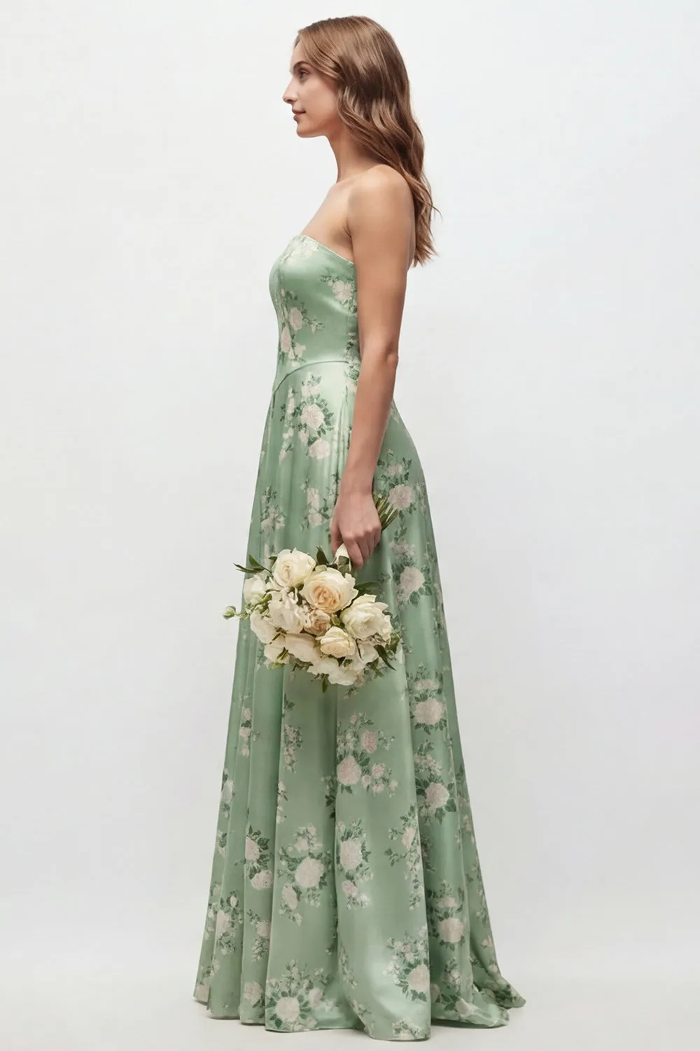 Green Flower A Line Strapless Long Bridesmaid Dress sold by Wedtrend product image thumbnail 3