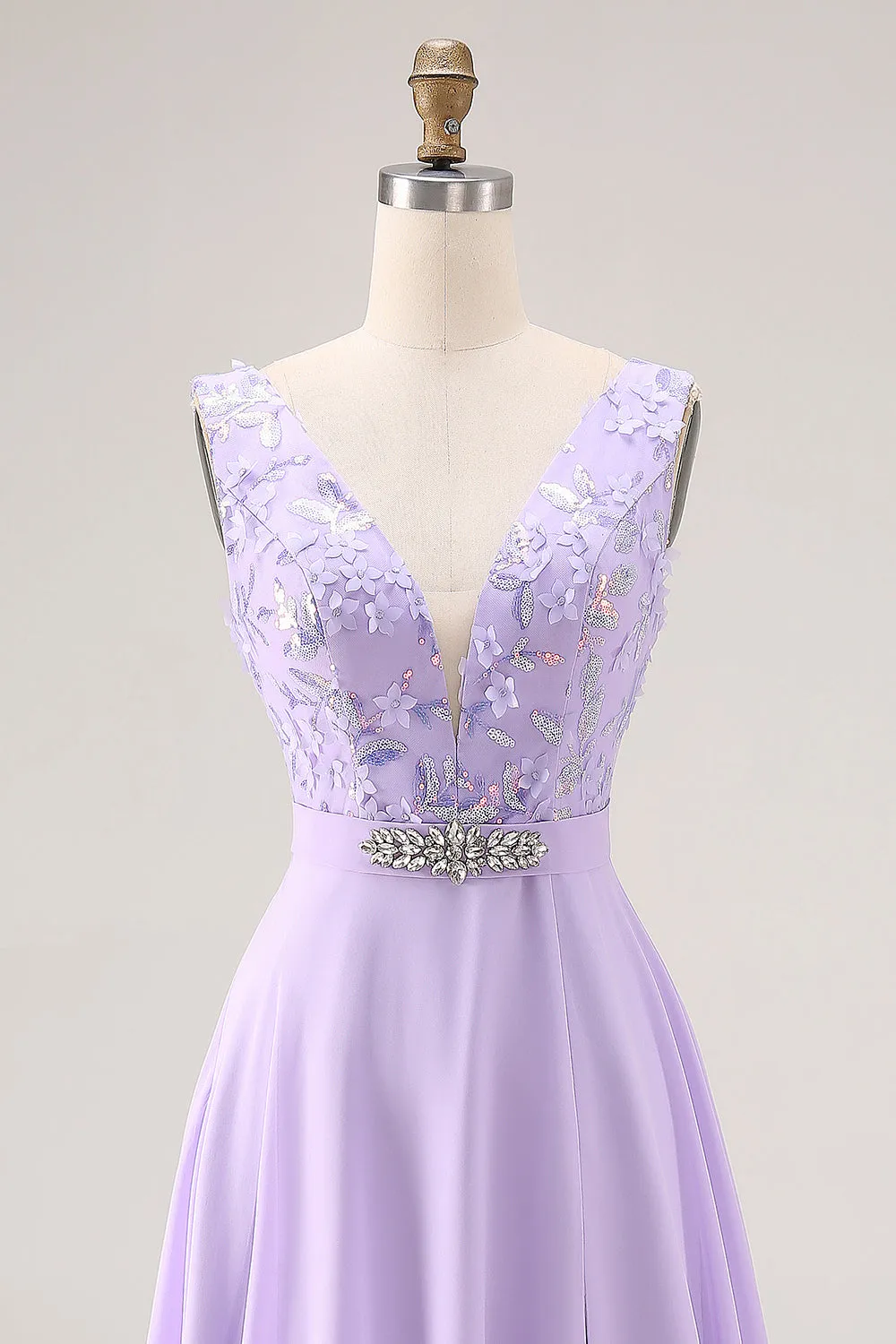 Lilac A Line Sequin Applique Long Bridesmaid Dress with Slit sold by Wedtrend product image thumbnail 4
