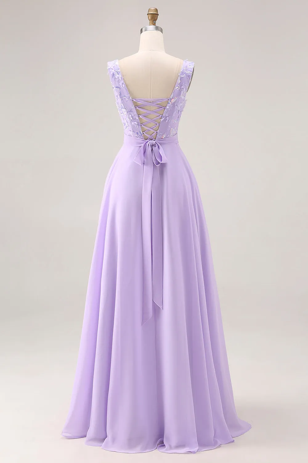 Lilac A Line Sequin Applique Long Bridesmaid Dress with Slit sold by Wedtrend product image thumbnail 2