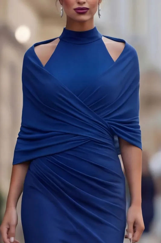 Royal Blue Chiffon Shawl Evening Cape made by Wedtrend