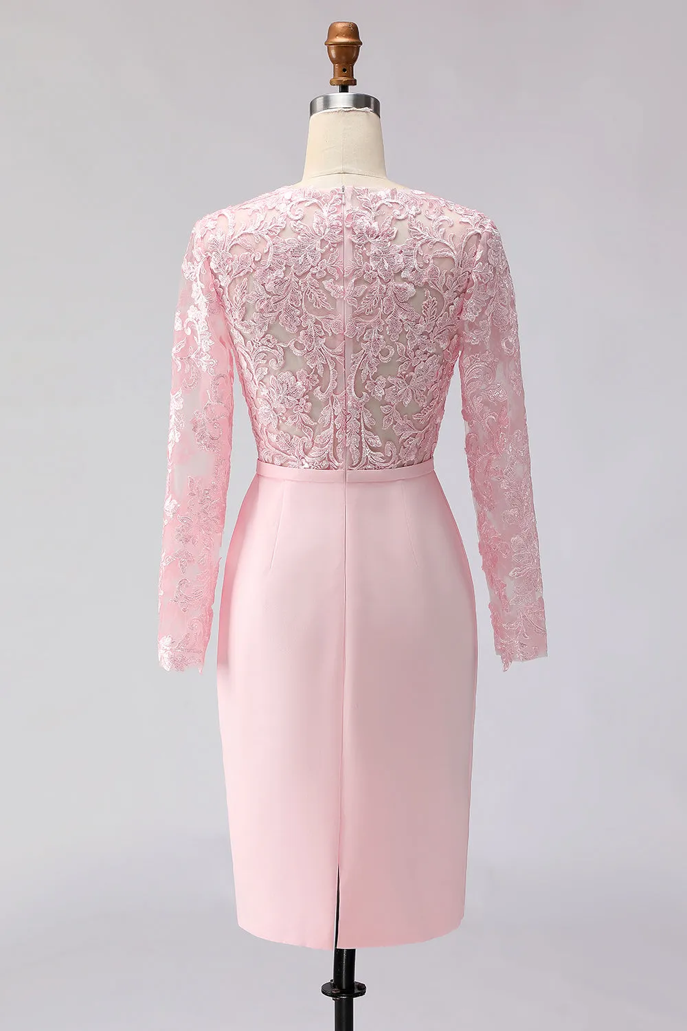 Blush Pink Sheath Appliqued Midi Mother of the Bride Dress with Long Sleeves sold by Wedtrend product image thumbnail 2