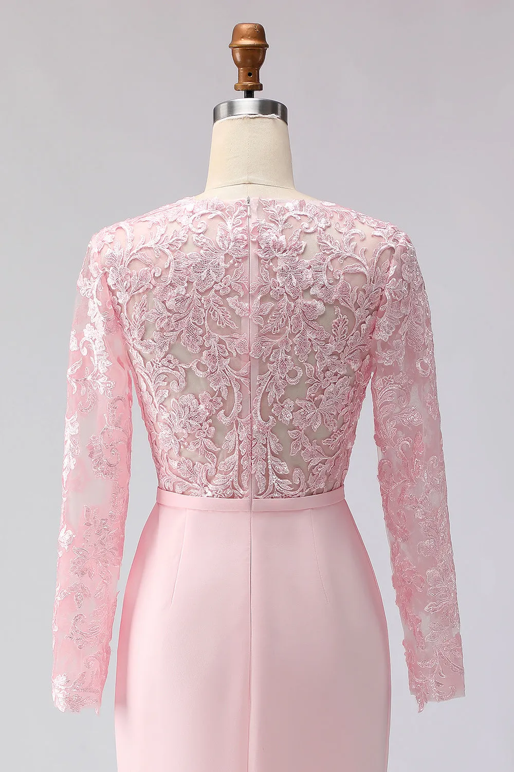 Blush Pink Sheath Appliqued Midi Mother of the Bride Dress with Long Sleeves sold by Wedtrend product image thumbnail 5