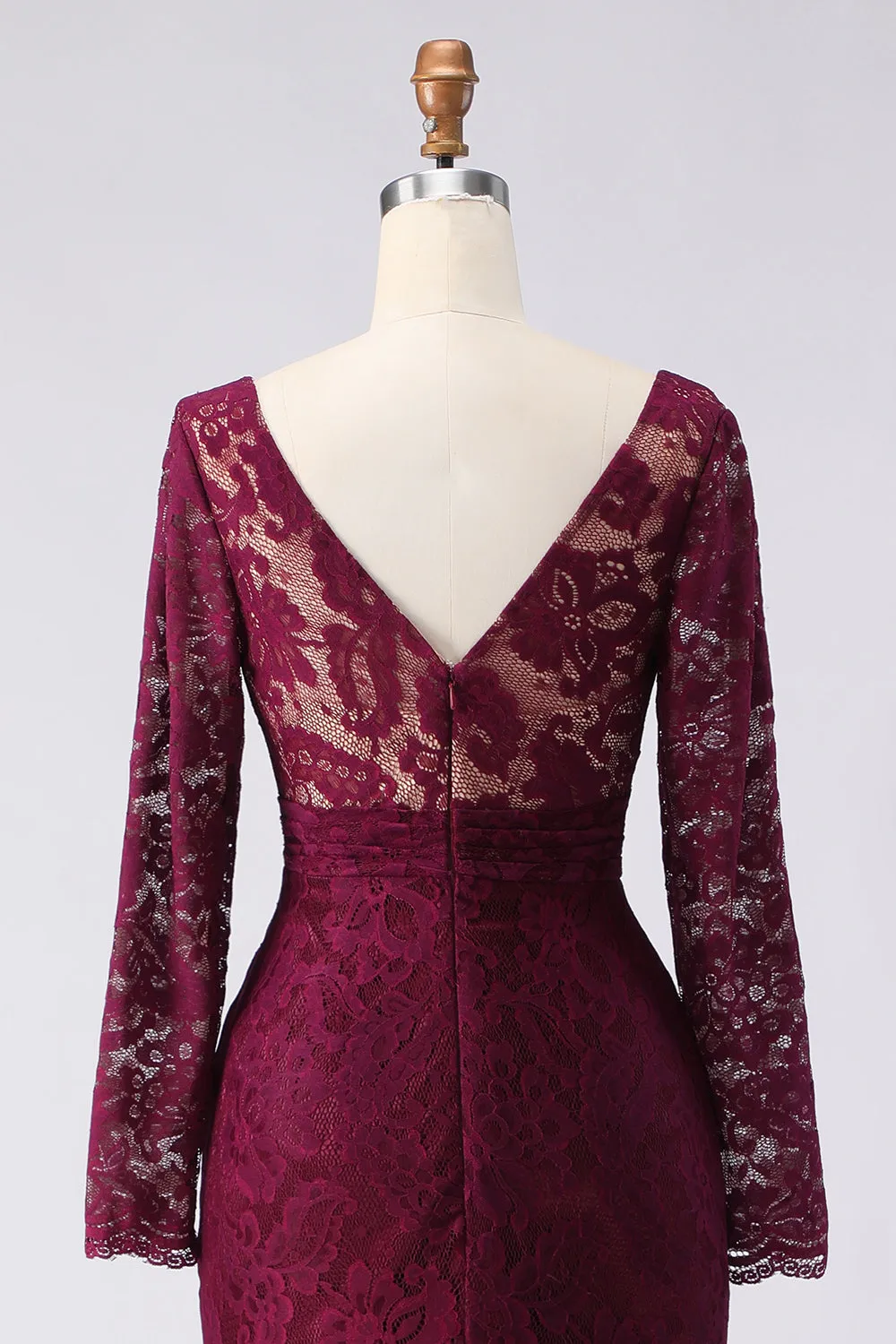 Cabernet Mermaid V Neck Lace Mother of the Bride Dress with Long Sleeves sold by Wedtrend product image thumbnail 5