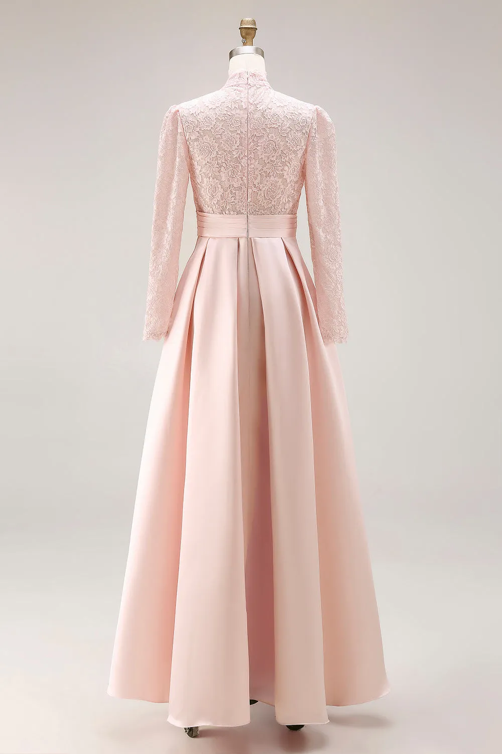 Candy Pink Lace A Line Satin High Neck Long Sleeve Mother of the Bride Dress sold by Wedtrend product image thumbnail 2