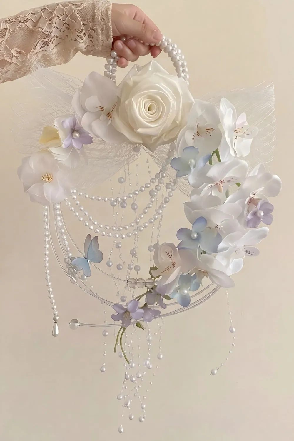 Ivory Pearl Floral Wedding Bouquet with Butterfly Details sold by Wedtrend product image thumbnail 2