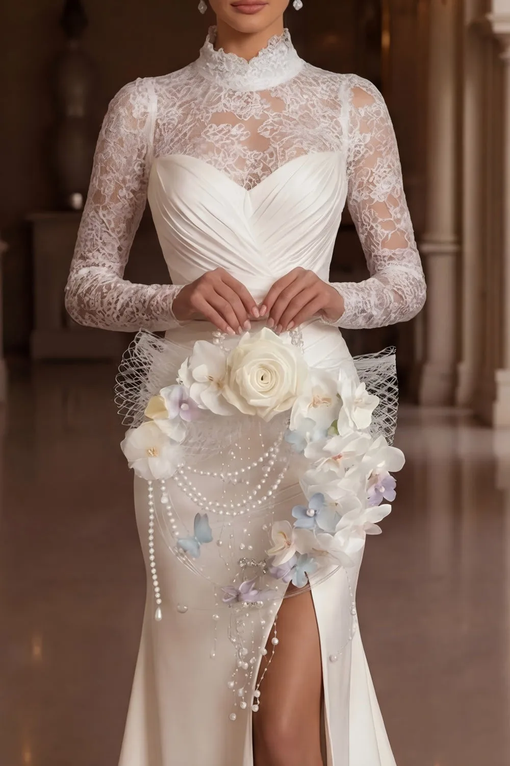 Ivory Pearl Floral Wedding Bouquet with Butterfly Details sold by Wedtrend product image thumbnail 4