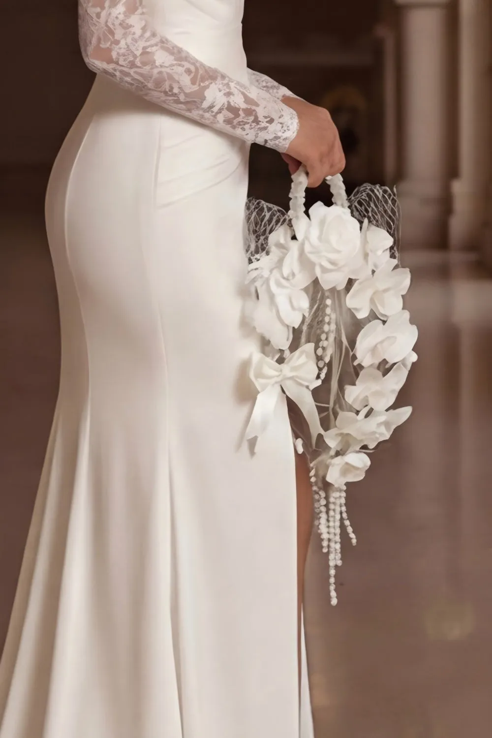 Pearl Hoop Bridal Bouquet with White Orchids sold by Wedtrend product image thumbnail 5