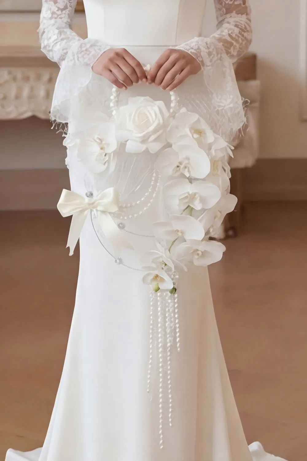 Pearl Hoop Bridal Bouquet with White Orchids sold by Wedtrend product image thumbnail 3