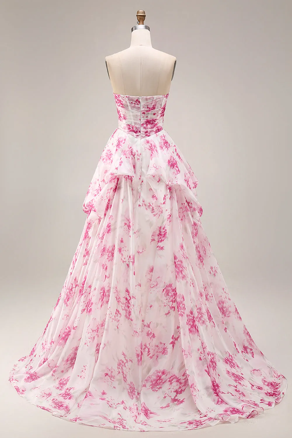Strapless White Fuchsia Flower Sweetheart A Line Long Prom Dress sold by Wedtrend product image thumbnail 5