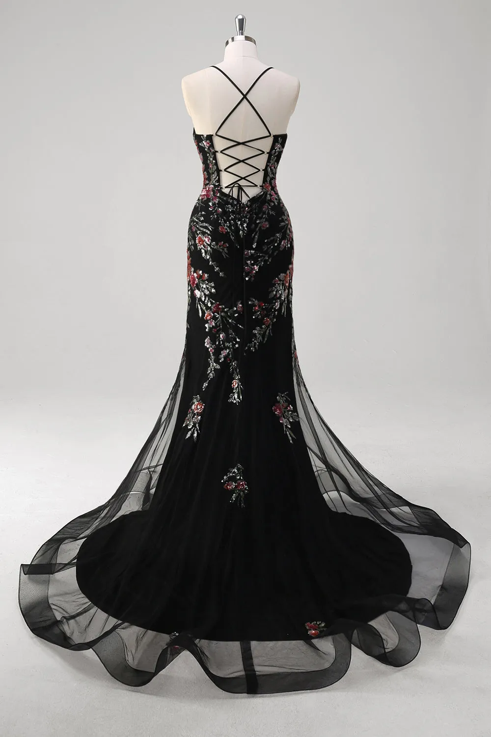 Black Appliqued Mermaid Spaghetti Straps Long Prom Dress With Sequins sold by Wedtrend product image thumbnail 5