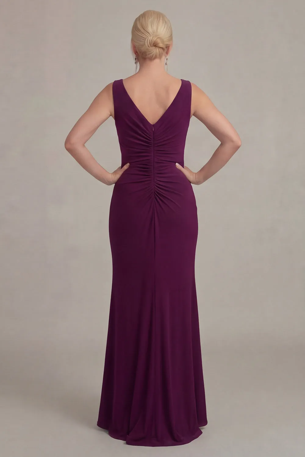 Grape Sheath V Neck Long Mother of the Bride Dress with Cape sold by Wedtrend product image thumbnail 5