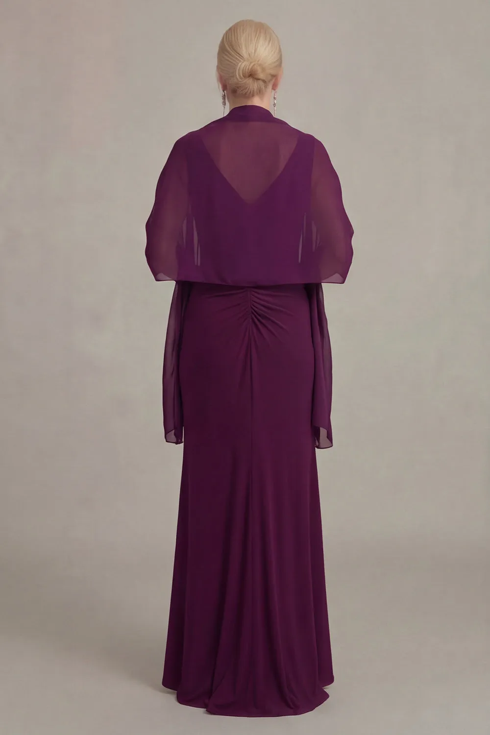 Grape Sheath V Neck Long Mother of the Bride Dress with Cape sold by Wedtrend product image thumbnail 2