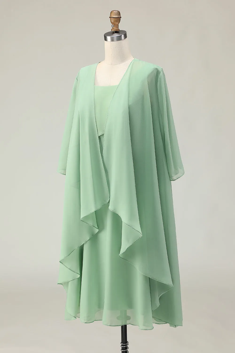 2-Piece Dusty Sage A Line Ruffled Chiffon Mother of the Bride Dress sold by Wedtrend product image thumbnail 3