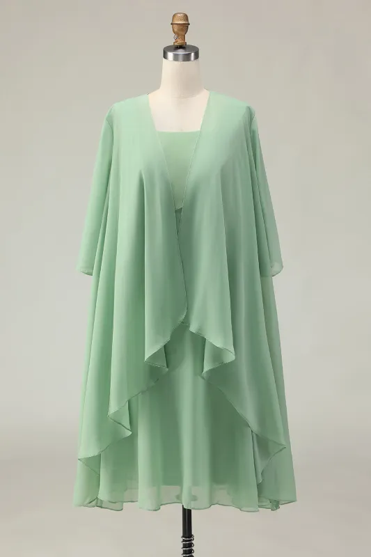 2-Piece Dusty Sage A Line Ruffled Chiffon Mother of the Bride Dress made by Wedtrend