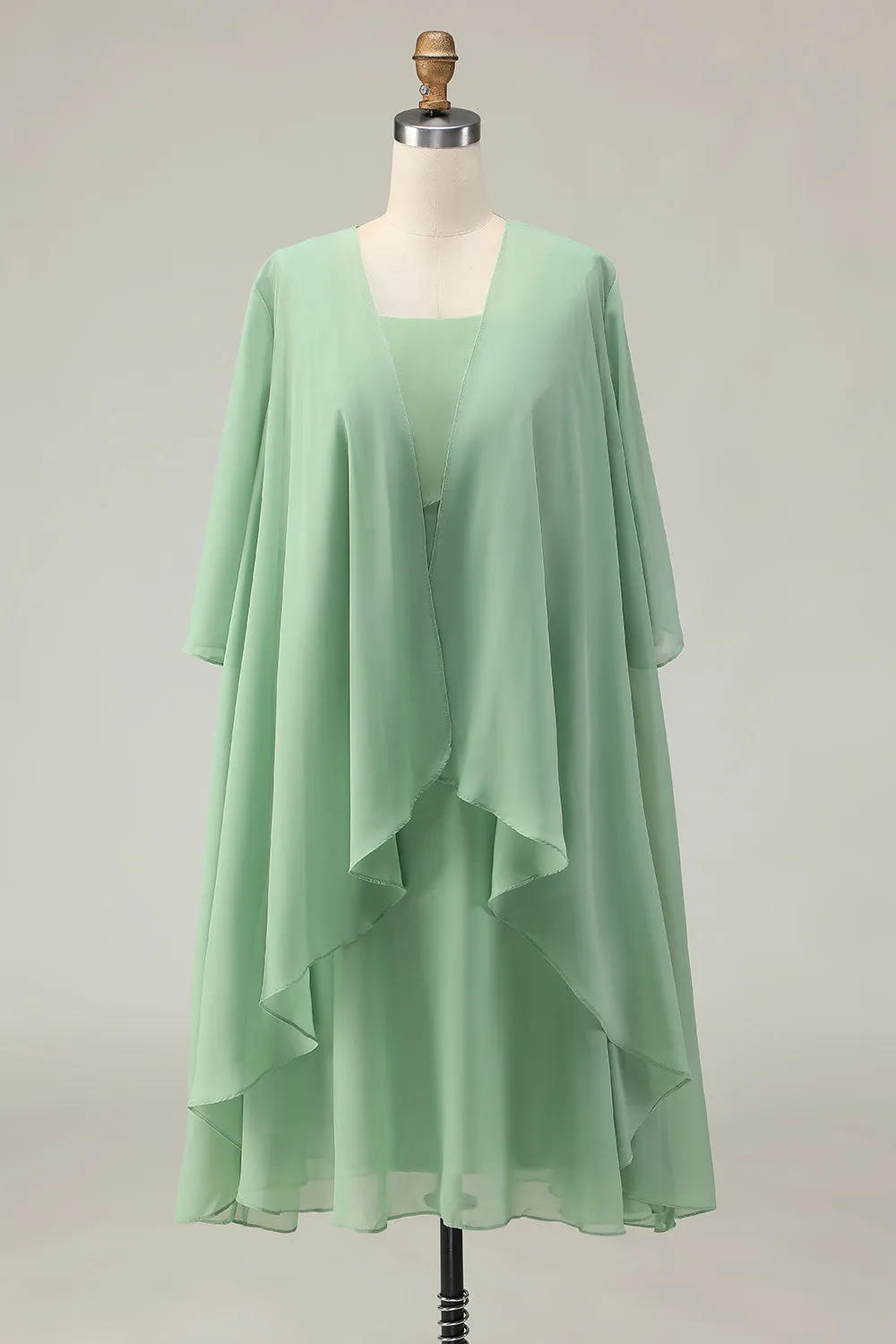 2-Piece Dusty Sage A Line Ruffled Chiffon Mother of the Bride Dress sold by Wedtrend