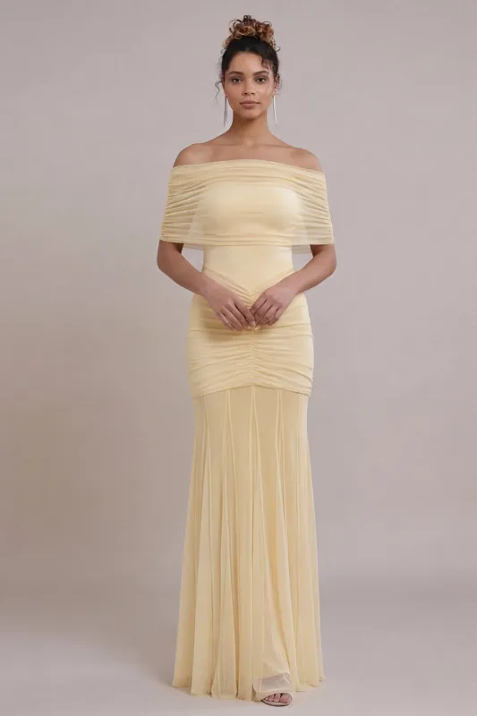 Daffodil Off the Shoulder Ruched Mermaid Long Weddding Guest Dress made by Wedtrend