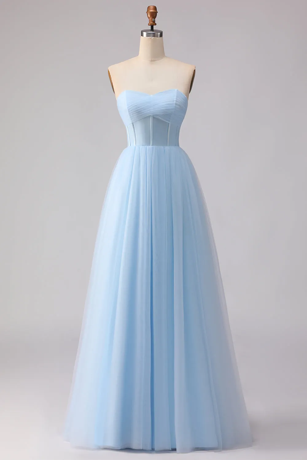 Blue Strapless A Line Corset Chiffon Long Bridesmaid Dress sold by Wedtrend