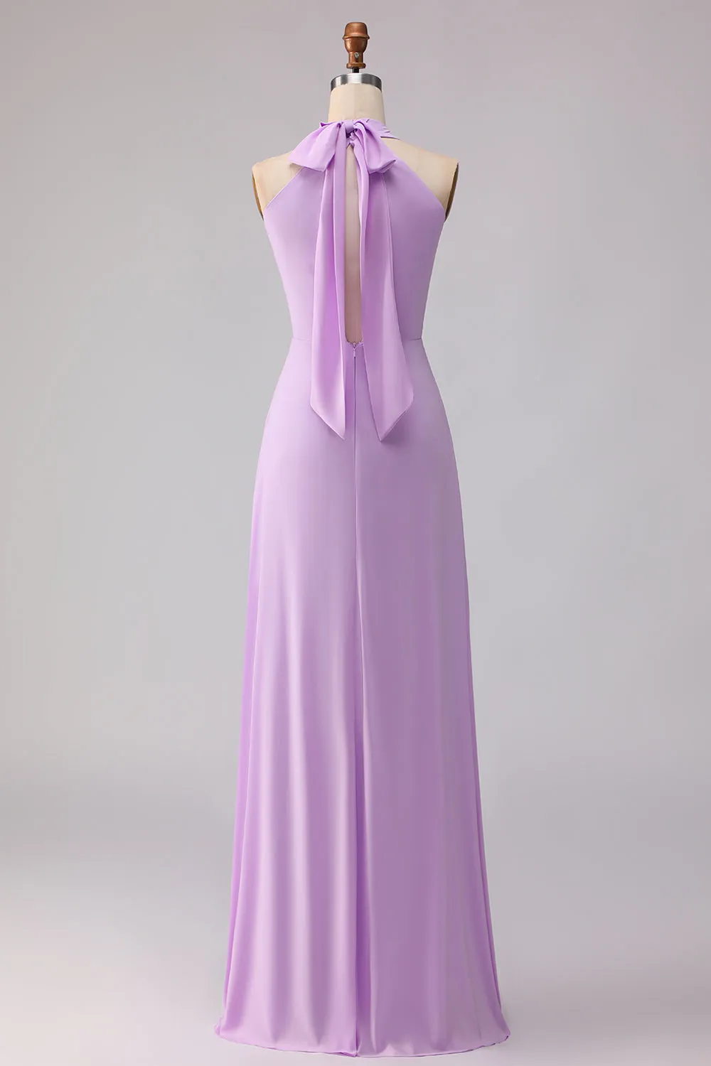 Lilac Halter Chiffon Keyhole Long Bridesmaid Dress sold by Wedtrend product image thumbnail 2