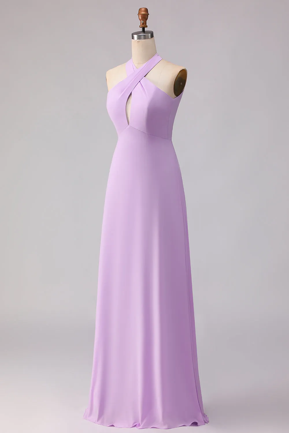 Lilac Halter Chiffon Keyhole Long Bridesmaid Dress sold by Wedtrend product image thumbnail 3