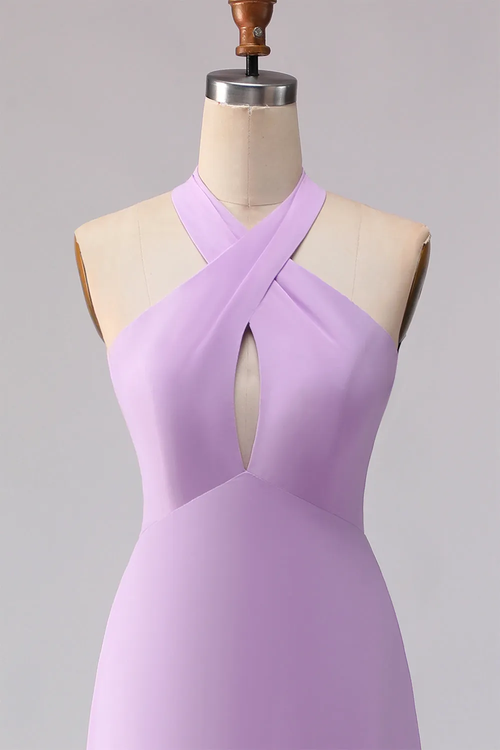 Lilac Halter Chiffon Keyhole Long Bridesmaid Dress sold by Wedtrend product image thumbnail 4