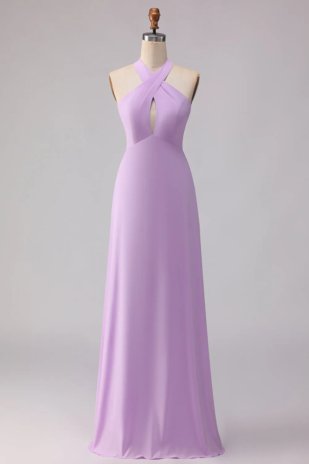 Lilac Halter Chiffon Keyhole Long Bridesmaid Dress sold by Wedtrend