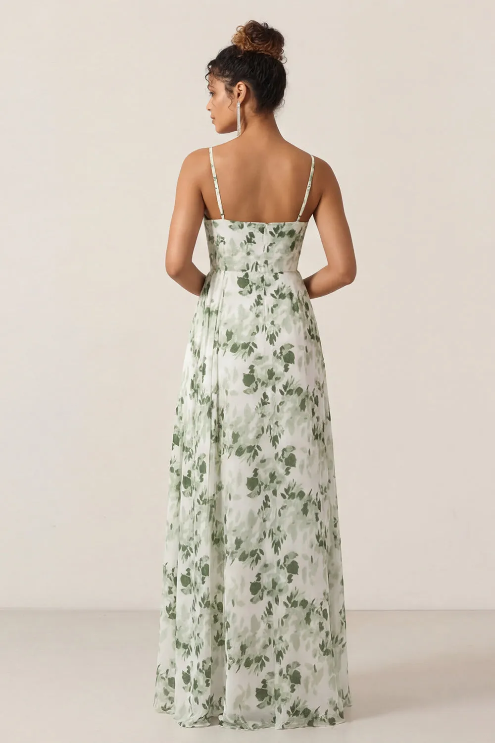 Floral Green Sheath Printed Ruched Long Bridesmaid Dress with Slit sold by Wedtrend product image thumbnail 2