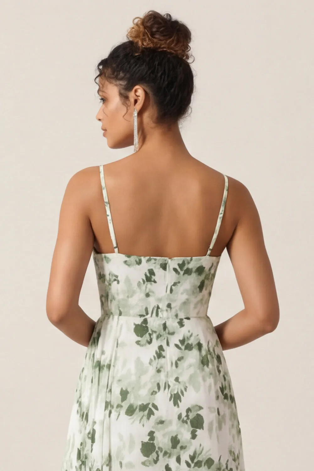 Floral Green Sheath Printed Ruched Long Bridesmaid Dress with Slit sold by Wedtrend product image thumbnail 5