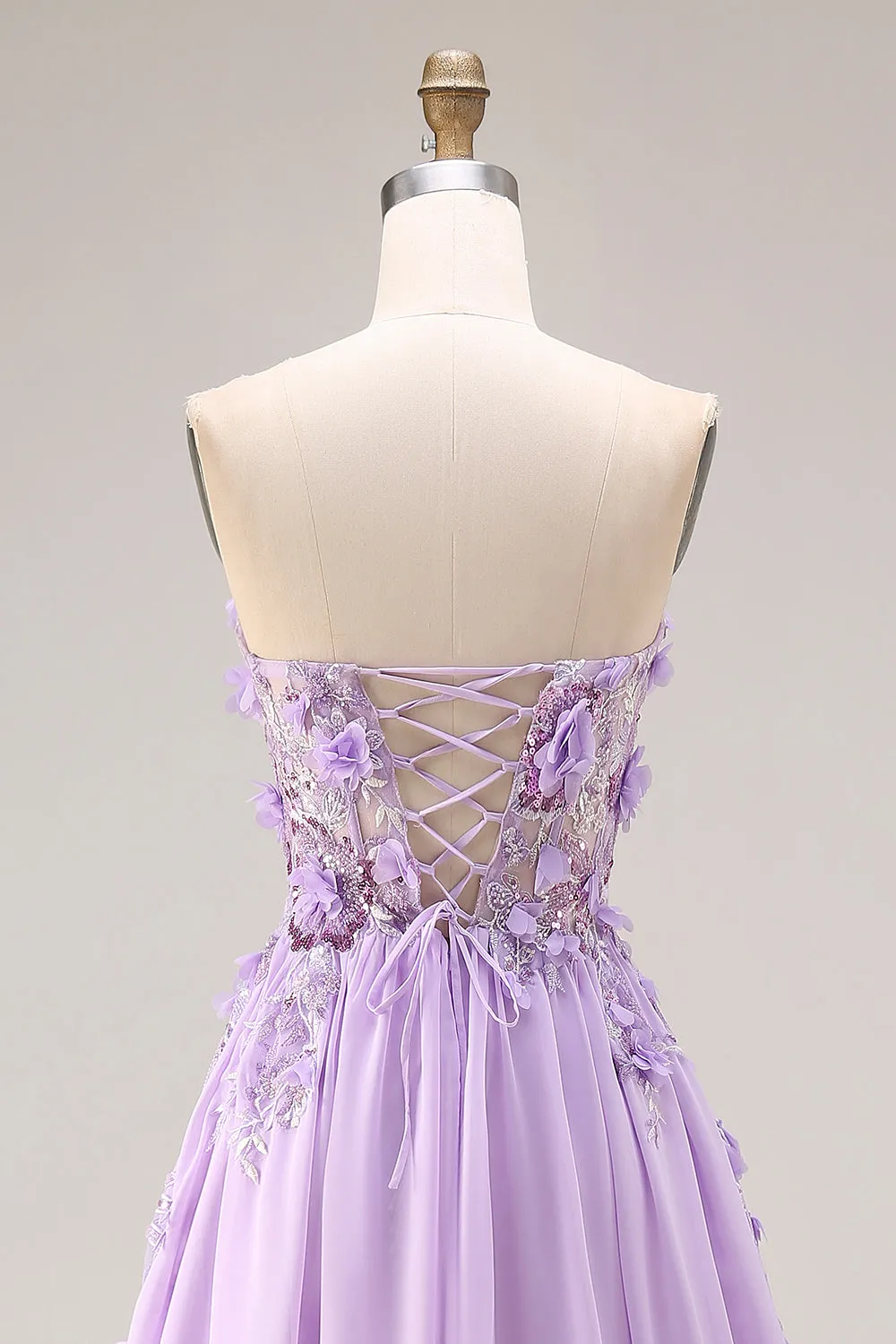 Lilac Strapless Corset A Line Long Prom Dress with 3D Flowers sold by Wedtrend product image thumbnail 5
