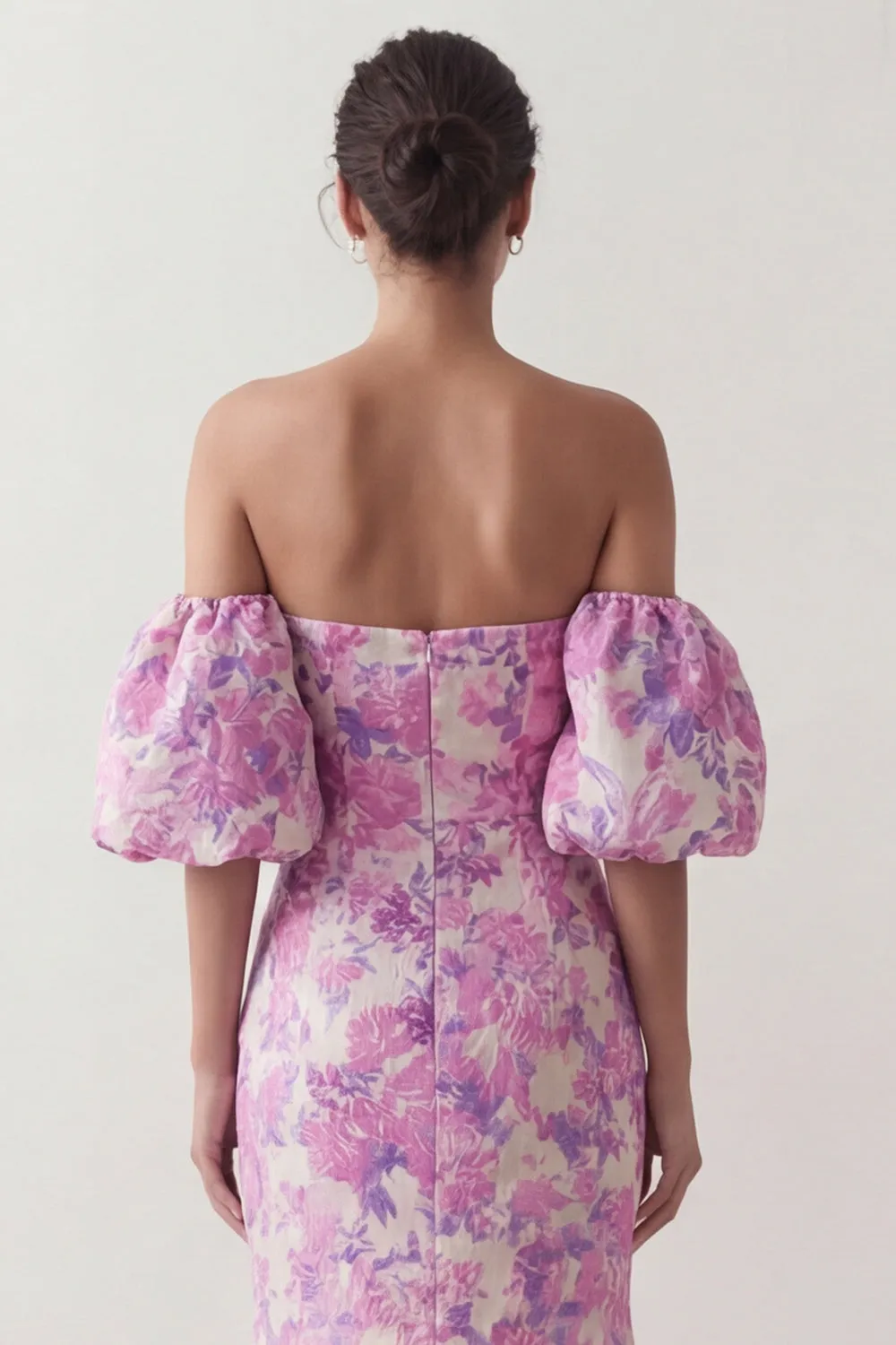 Lilac Flower Mermaid Strapless Satin Bridesmaid Dress with Removable Puff Sleeves sold by Wedtrend product image thumbnail 5