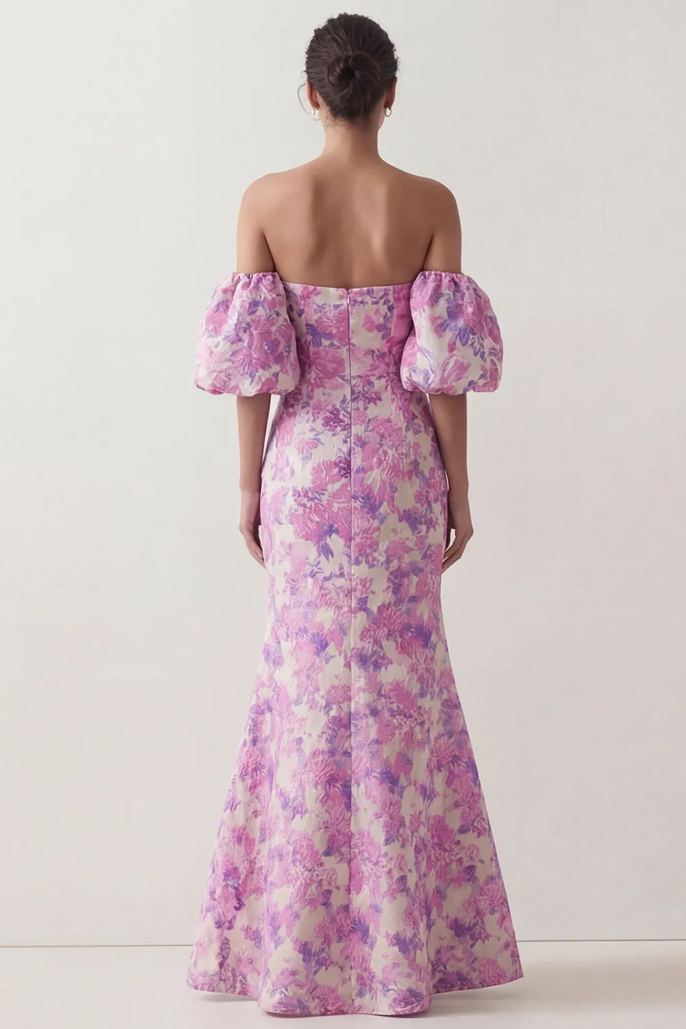 Lilac Flower Mermaid Strapless Satin Bridesmaid Dress with Removable Puff Sleeves sold by Wedtrend product image thumbnail 2