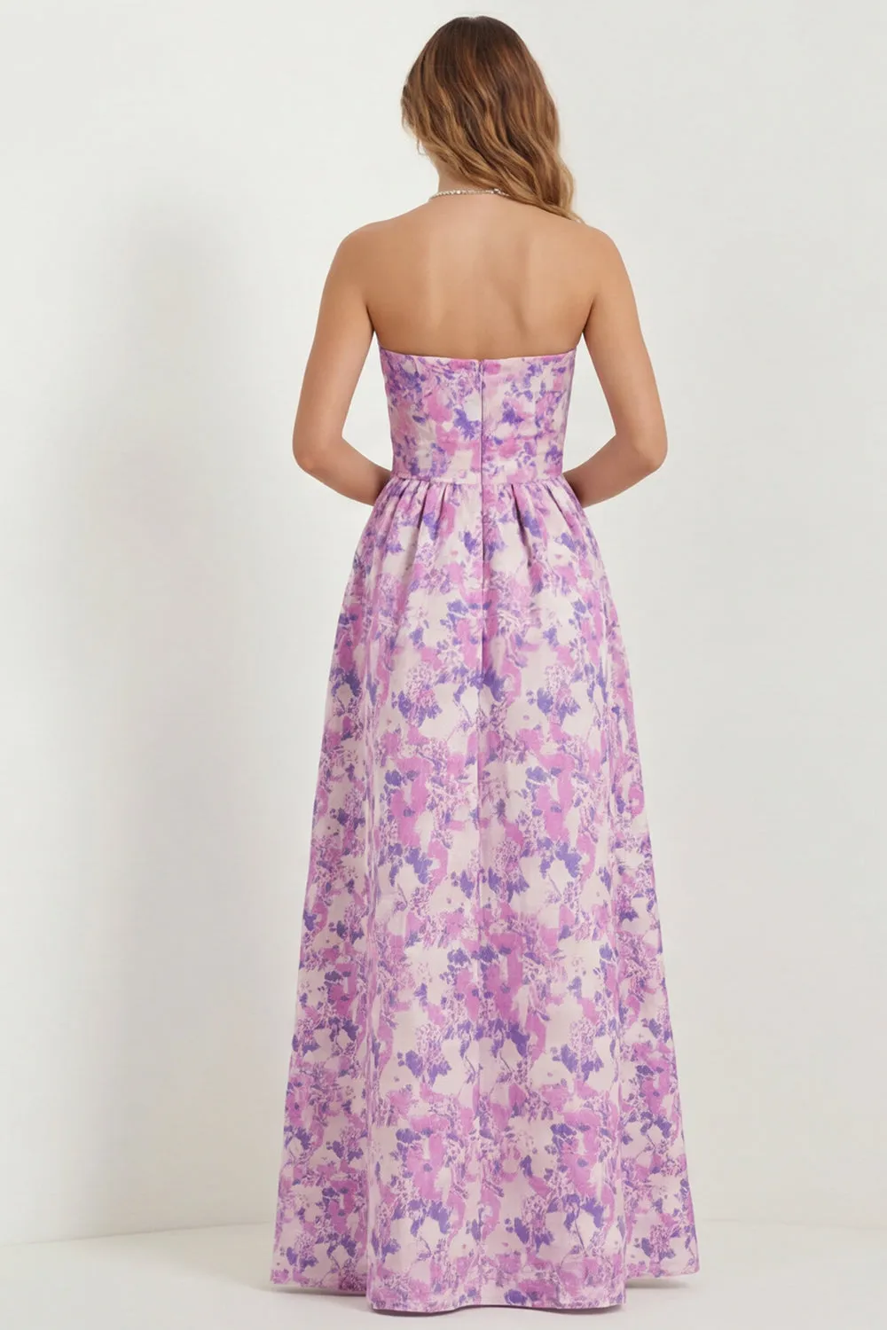 Light Blue Floral Sweetheart A Line Printed Maxi Dress with Pockets sold by Wedtrend product image thumbnail 4