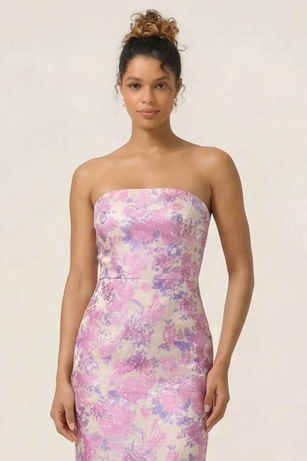 Lilac Floral Sheath Strapless Back Slit Satin Long Bridesmaid Dress with Pockets sold by Wedtrend product image thumbnail 4