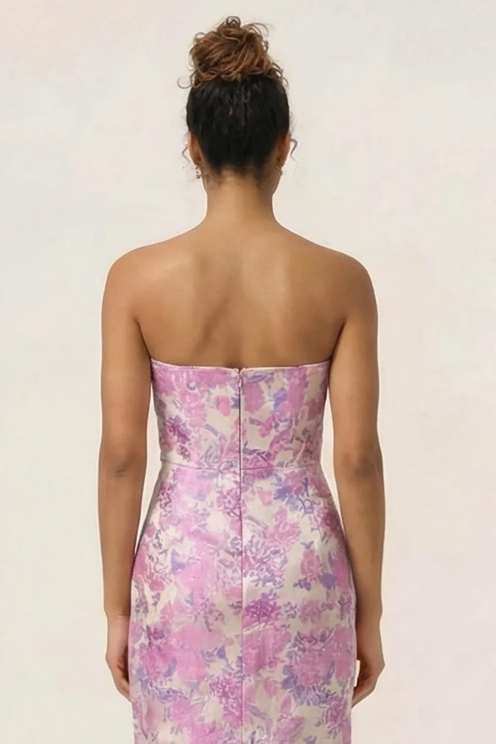 Lilac Floral Sheath Strapless Back Slit Satin Long Bridesmaid Dress with Pockets sold by Wedtrend product image thumbnail 5