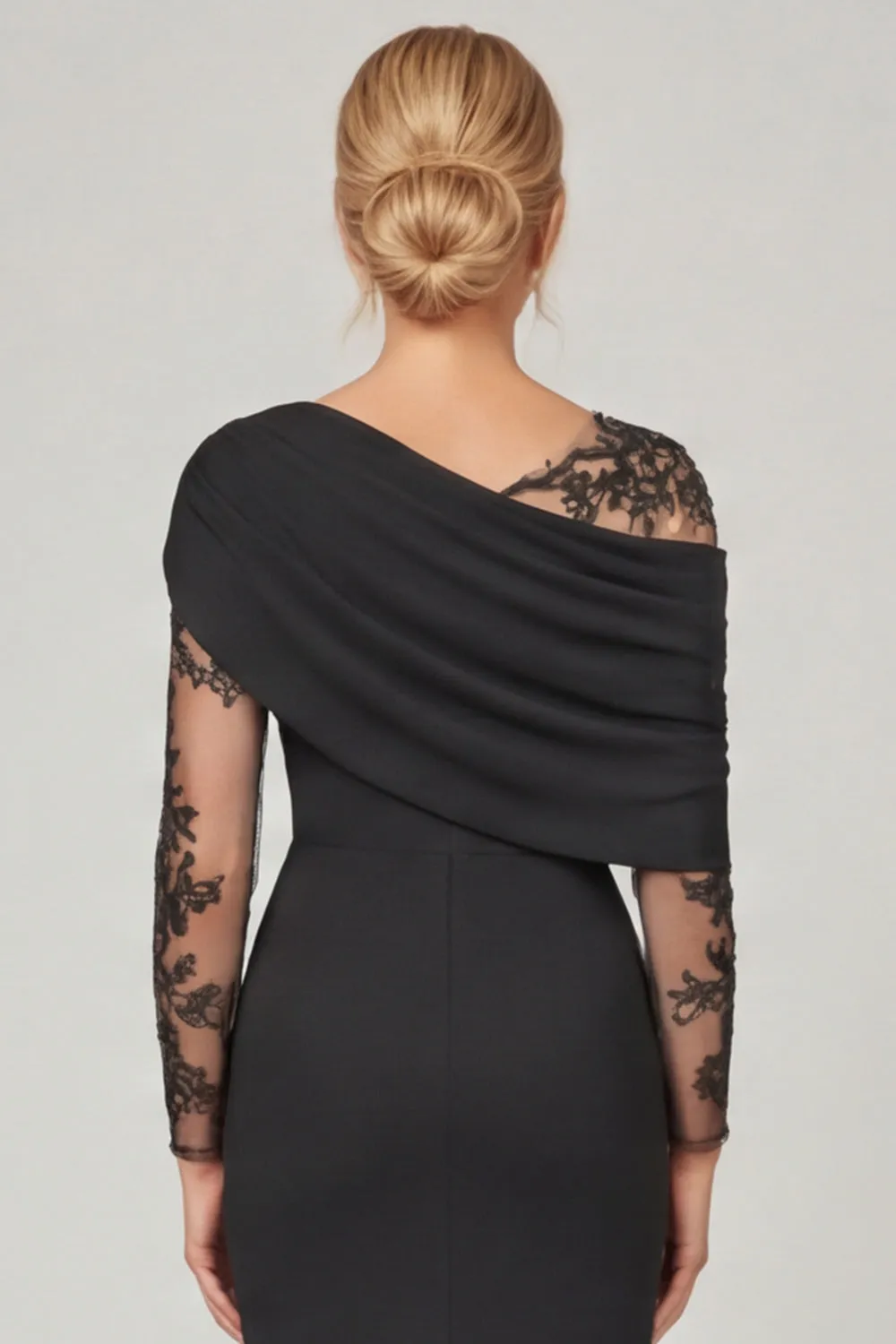 Black Mermaid Mother of the Bride Dress with Sheer Lace Sleeves sold by Wedtrend product image thumbnail 5